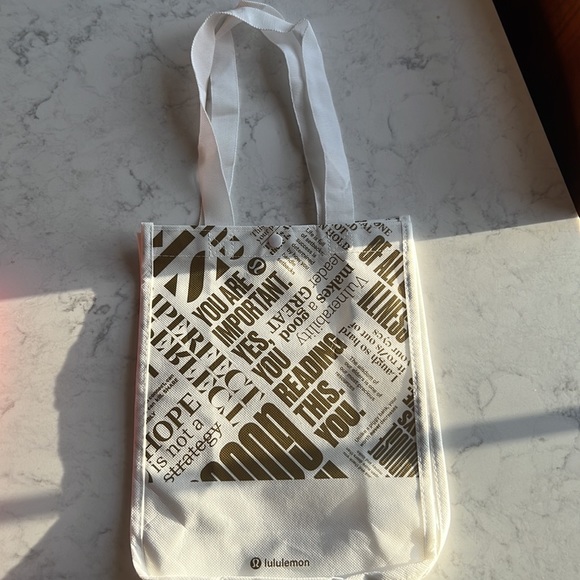 lululemon athletica | Bags | Lululemon White And Gold Reusable Small Bag |  Poshmark